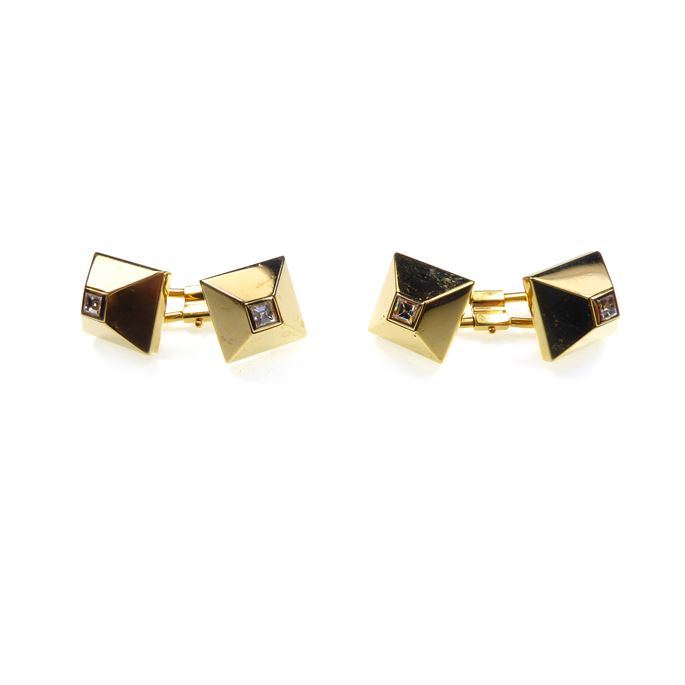Pair of gold and diamond pyramid cufflinks | MasterArt